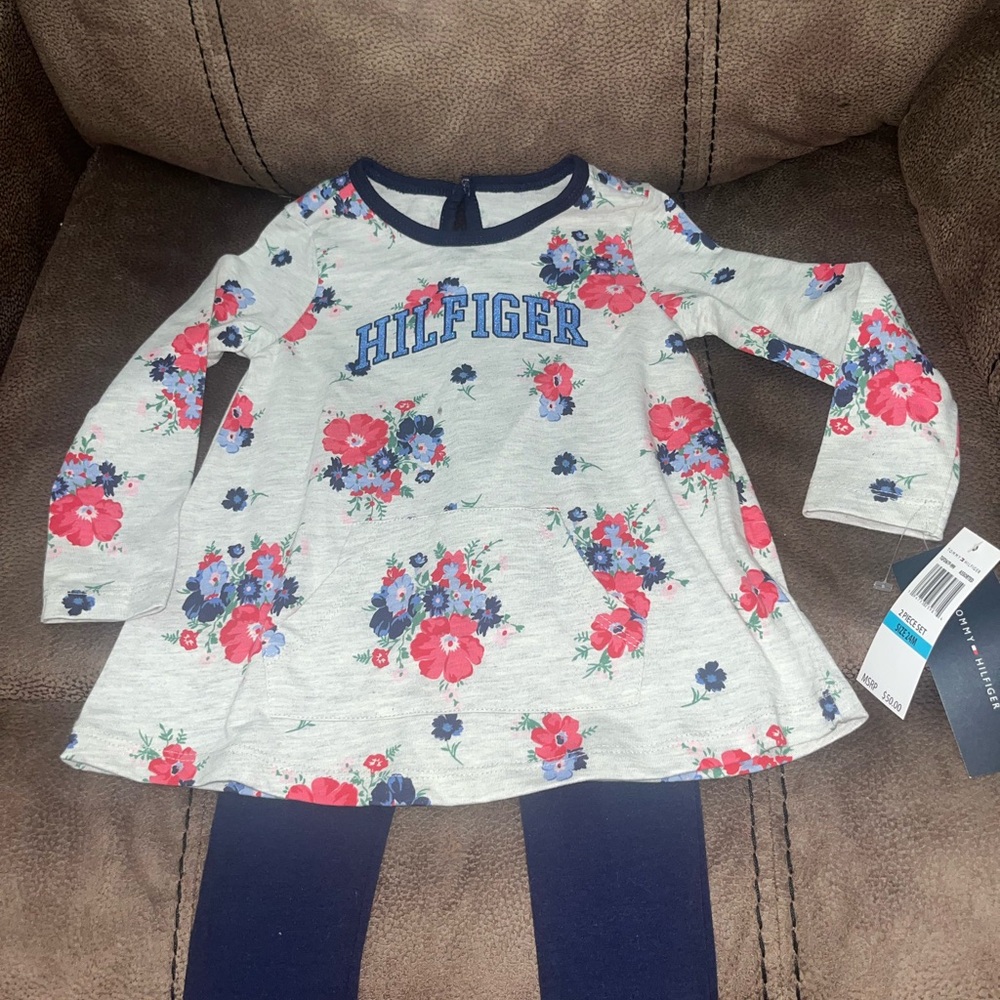 Tommy Hilfiger Kids Floral Long Sleeve Tee - Gray and Red